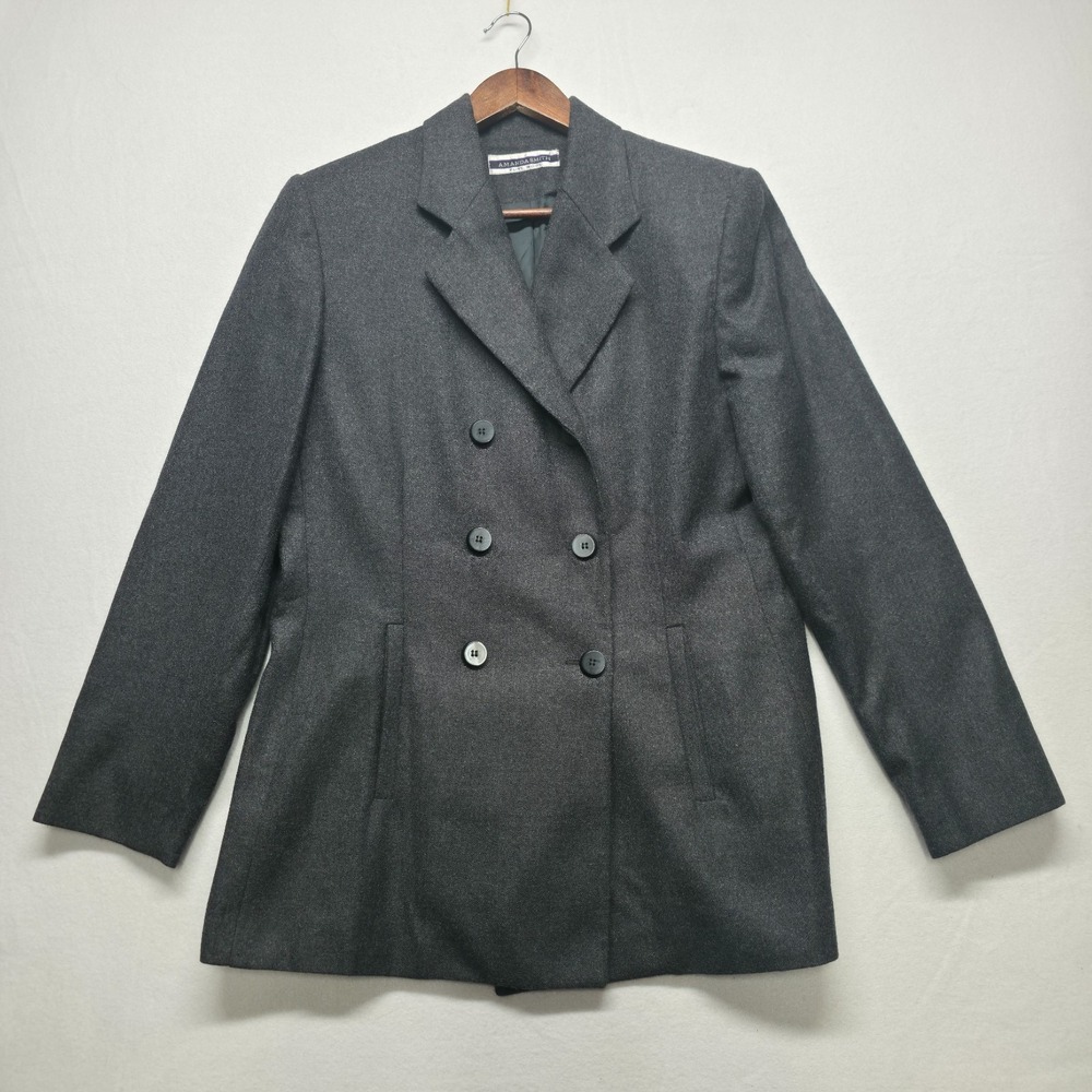 Vintage Amanda Smith Women's Gray Double Breasted 100% Wool Blazer Size‎ 12